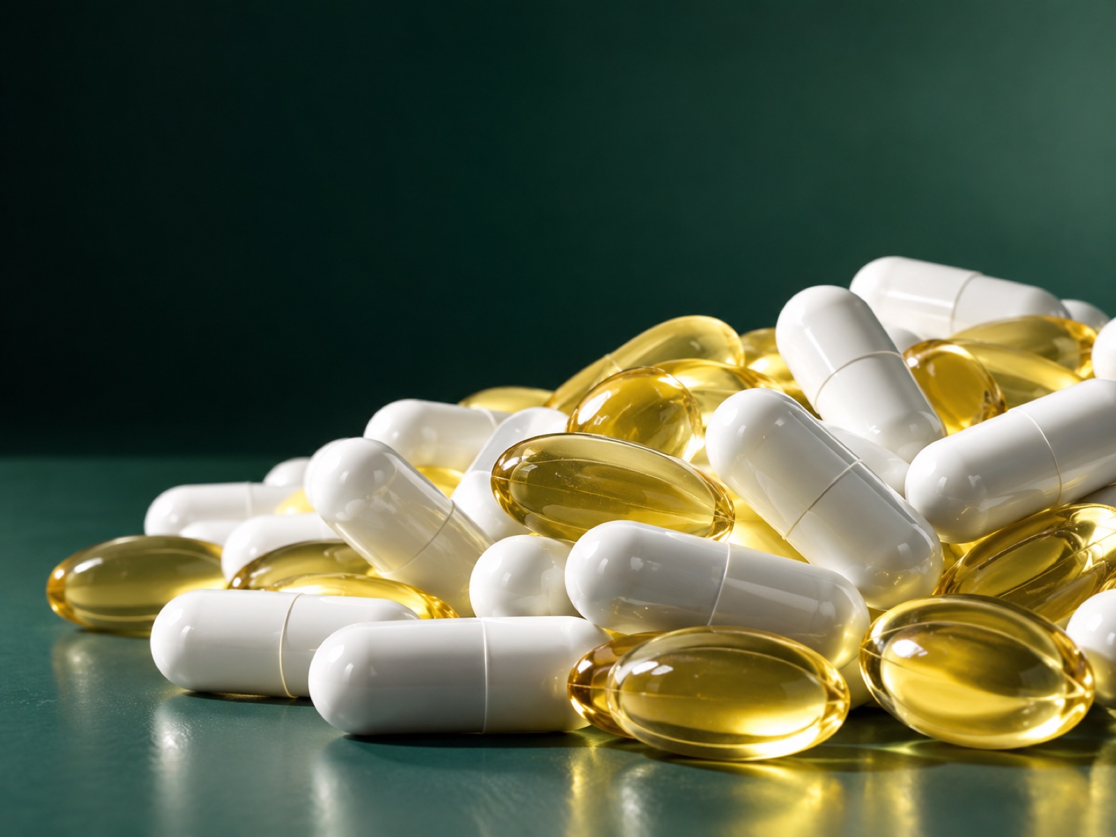 Capsules and softgels in a close-up studio still life